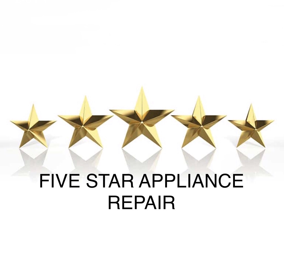 A five star appliance repair logo with gold stars on a white background