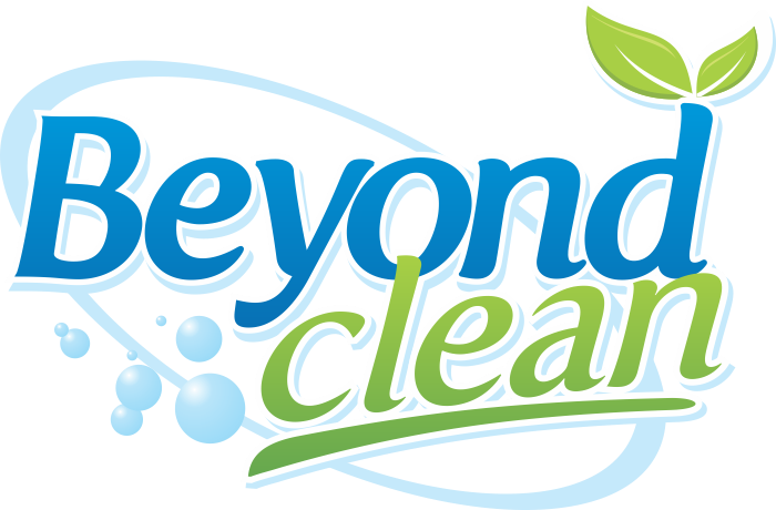 a blue and green logo for beyond clean