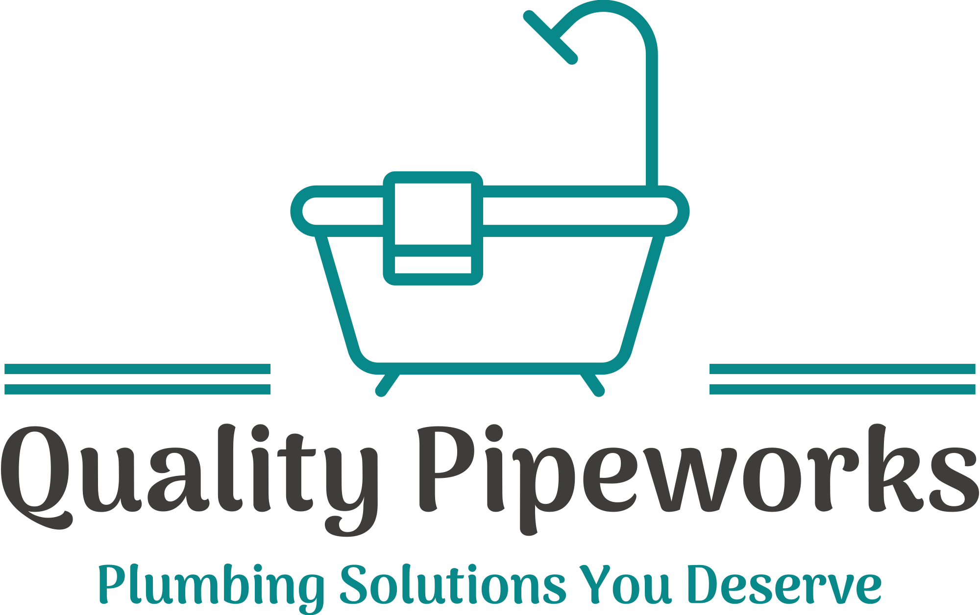 The logo for quality pipeworks shows a bathtub with a towel on it.