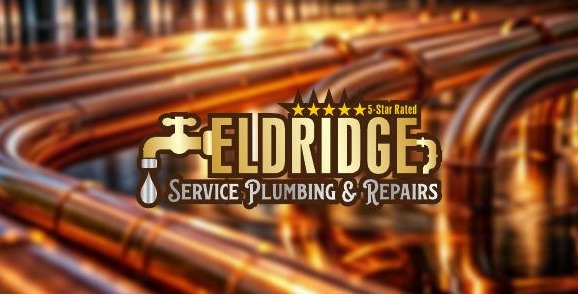 Logo for Eldridge Service Plumbing & Repairs; faucet icon and 5-star rating.