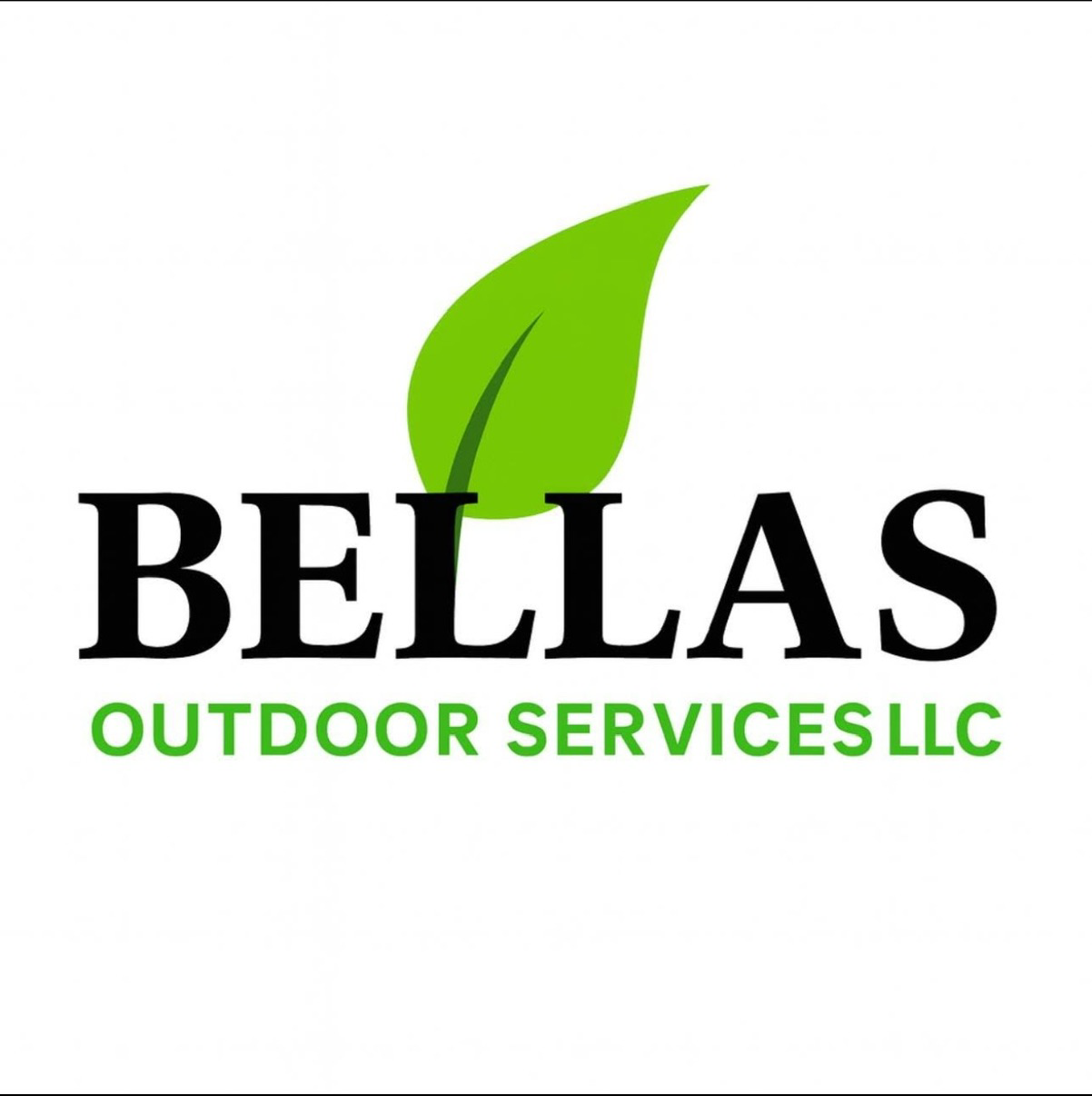 Logo: "BELLAS" text with green leaf above, "Outdoor Services LLC" text below, both in green.