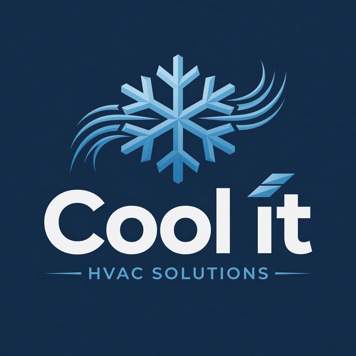 Blue snowflake logo above &ldquo;Cool It HVAC Solutions&rdquo; text on a white background Logo